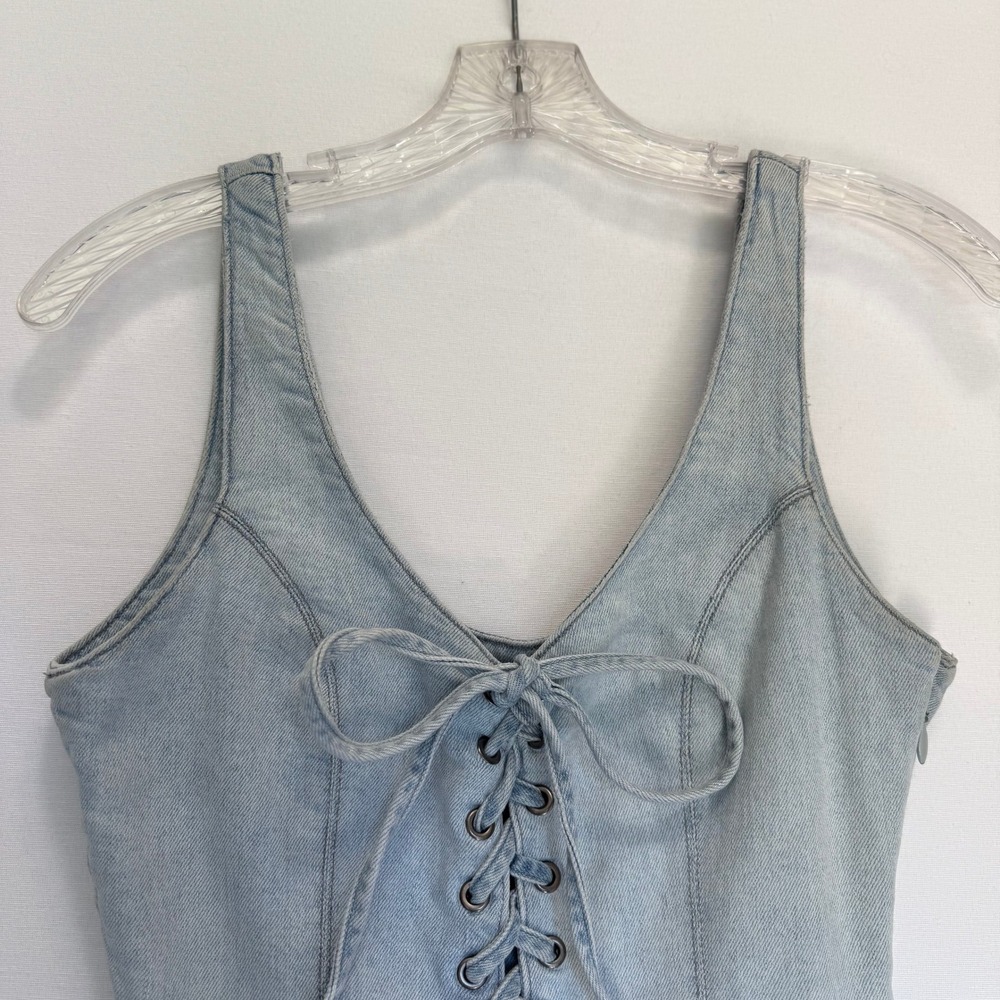 DL1961 Light Blue Denim Lace-Up Jumpsuit